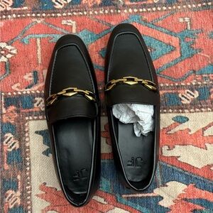 Men's Black Loafers with Gold Chain
